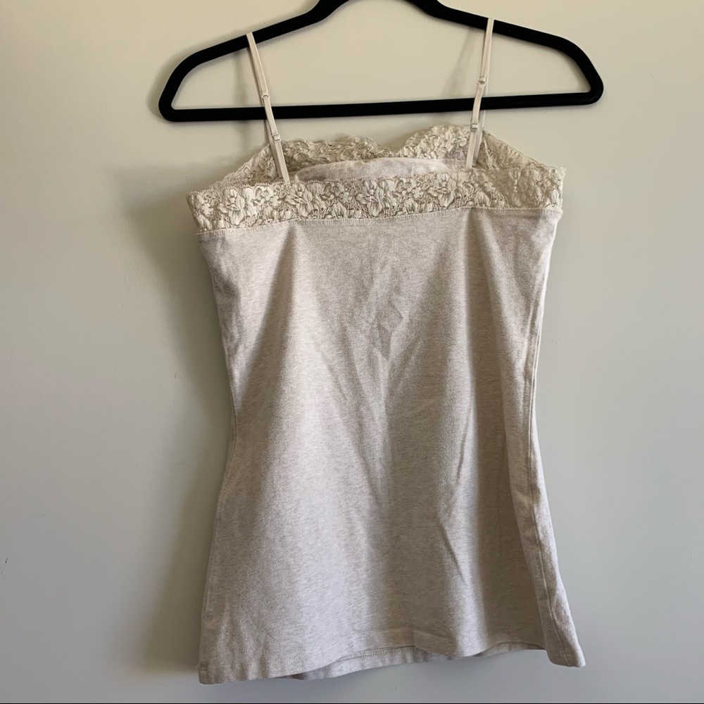 Express | Tan Stone Square Neckline Sequin Spaghetti Strap Built In Bra Cami, M - Picture 3 of 7